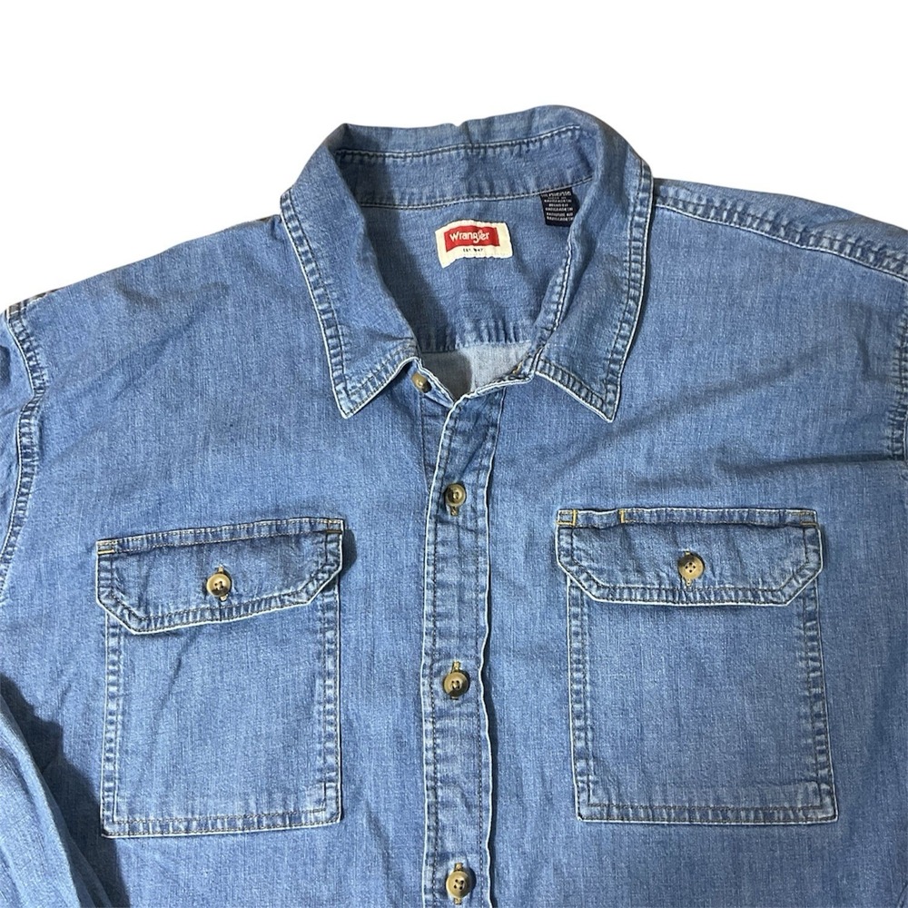 Men's Wrangler 3XL DDenim Button Up Shirt Long Sleeve XXXL Pockets Logo